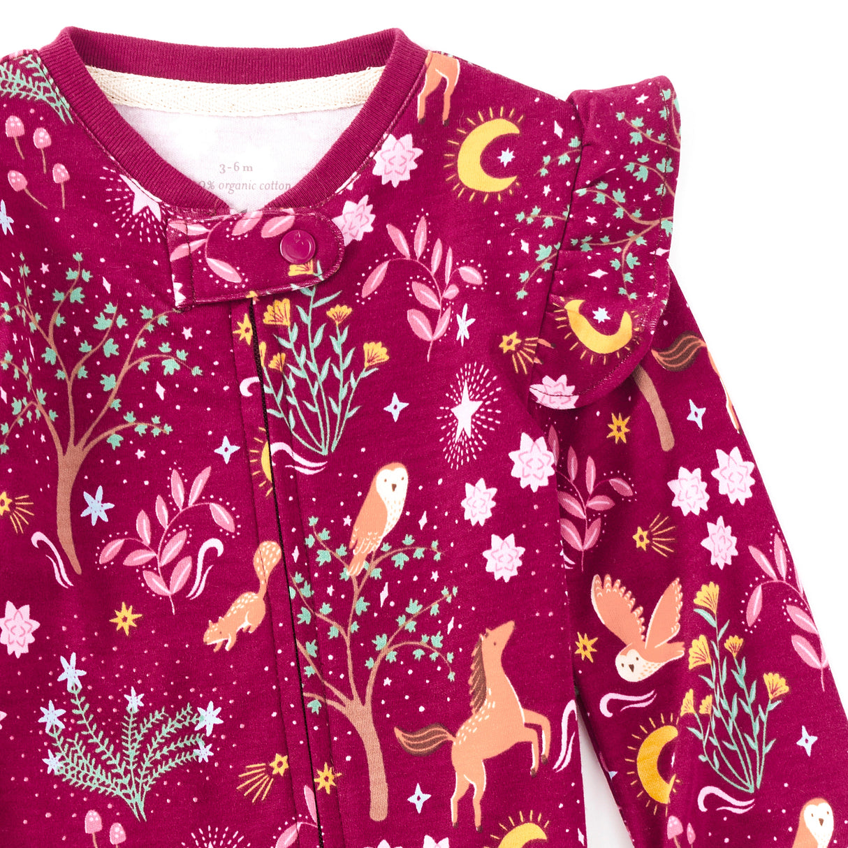 Bamboo Blend Ruffle Zip Footie - Woodland Dreams