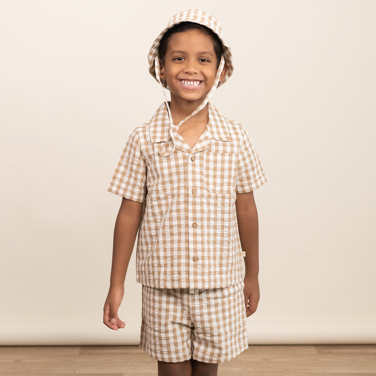 Organic Shirt & Shorts Set - Brown Chequered - HoneyBug