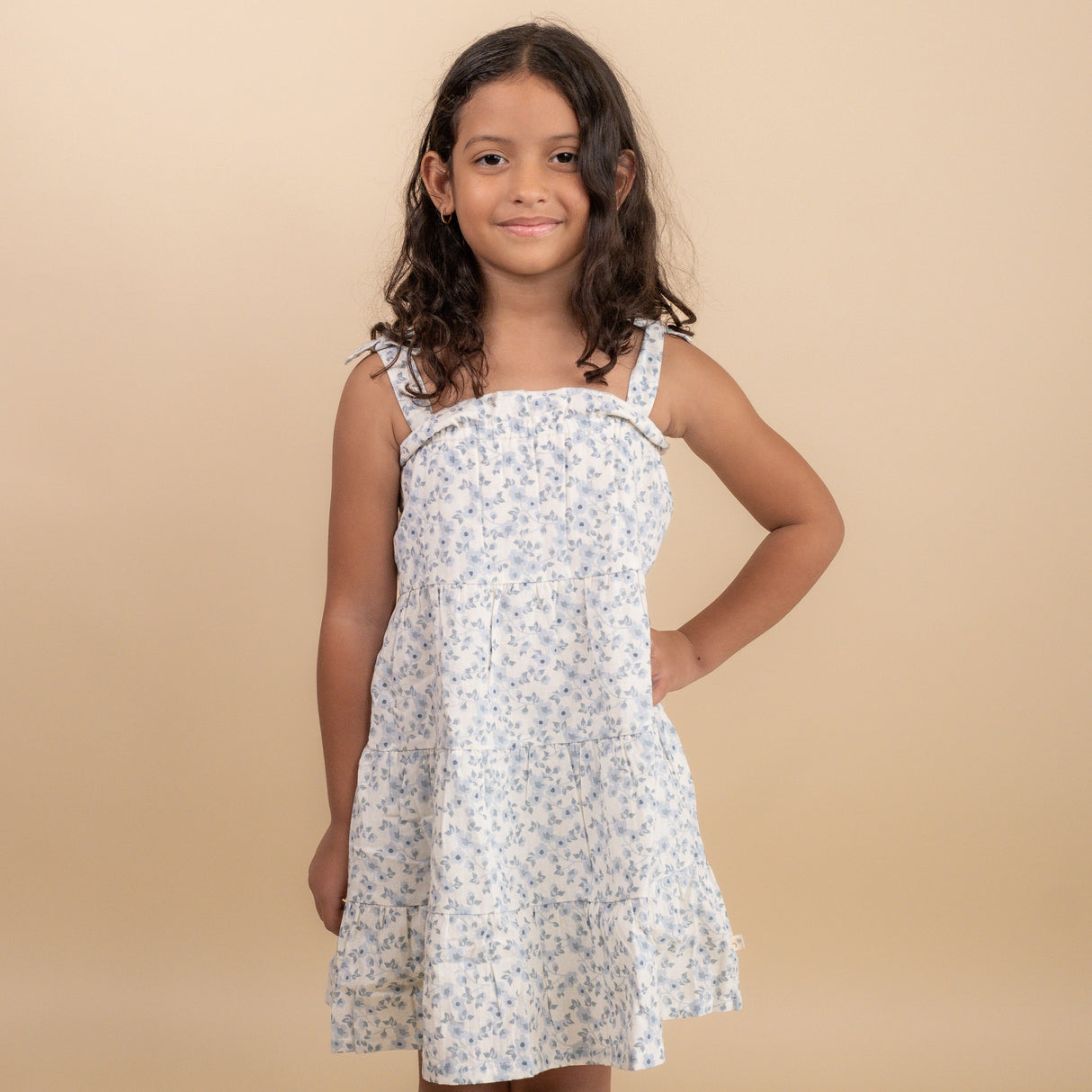 Organic Tiered Dress - Blue Vines - HoneyBug