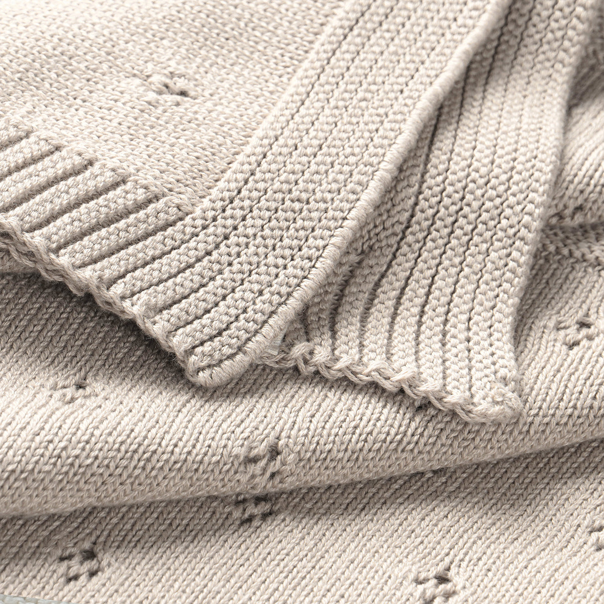 Organic Cotton Pointelle Baby Knit Blanket - Beige