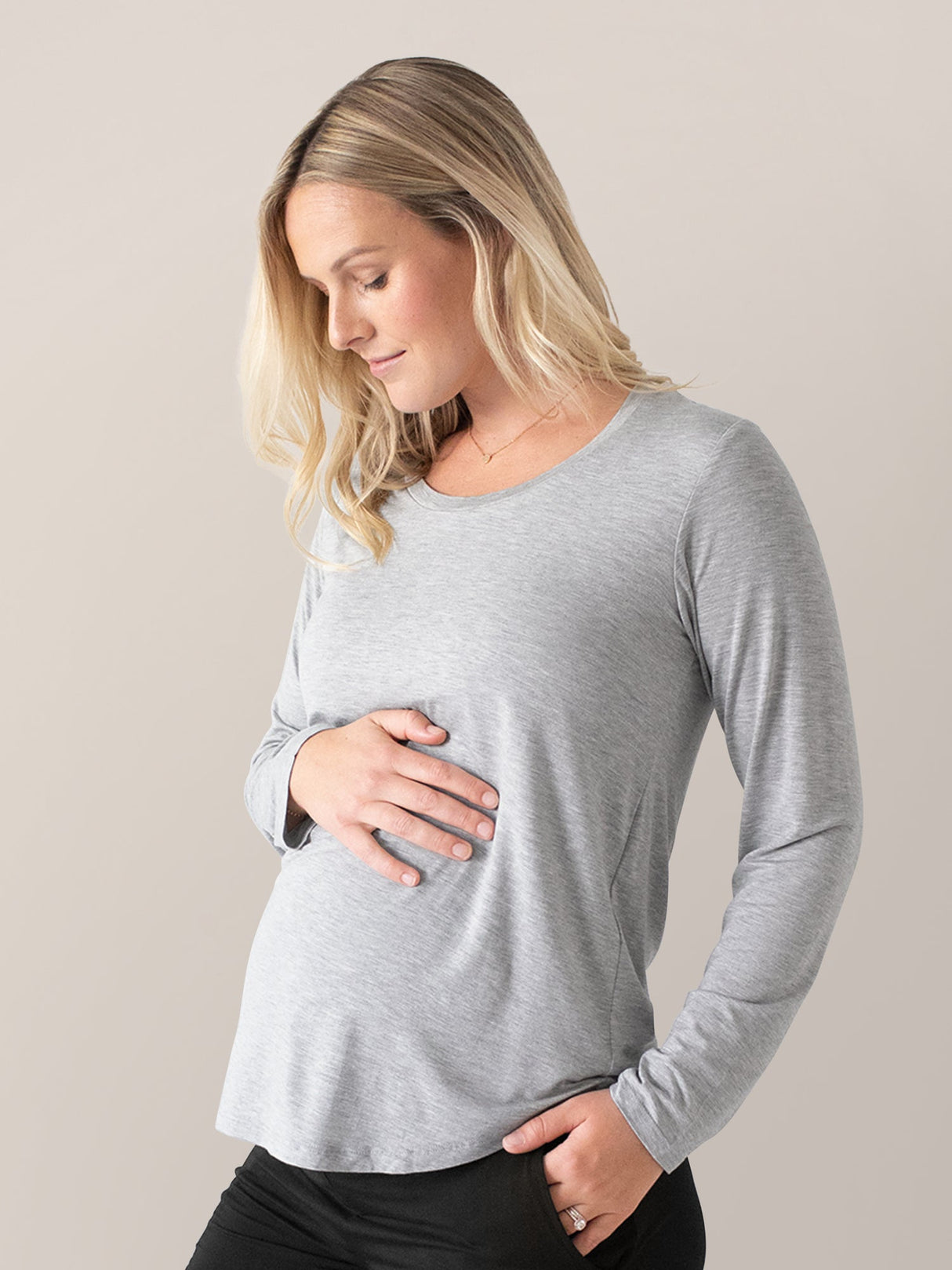 Bamboo Nursing & Maternity Long Sleeve T-shirt | Grey Heather - HoneyBug