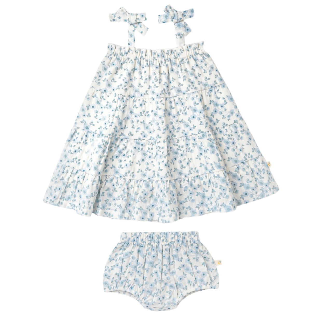 Organic Tiered Dress - Blue Vines - HoneyBug