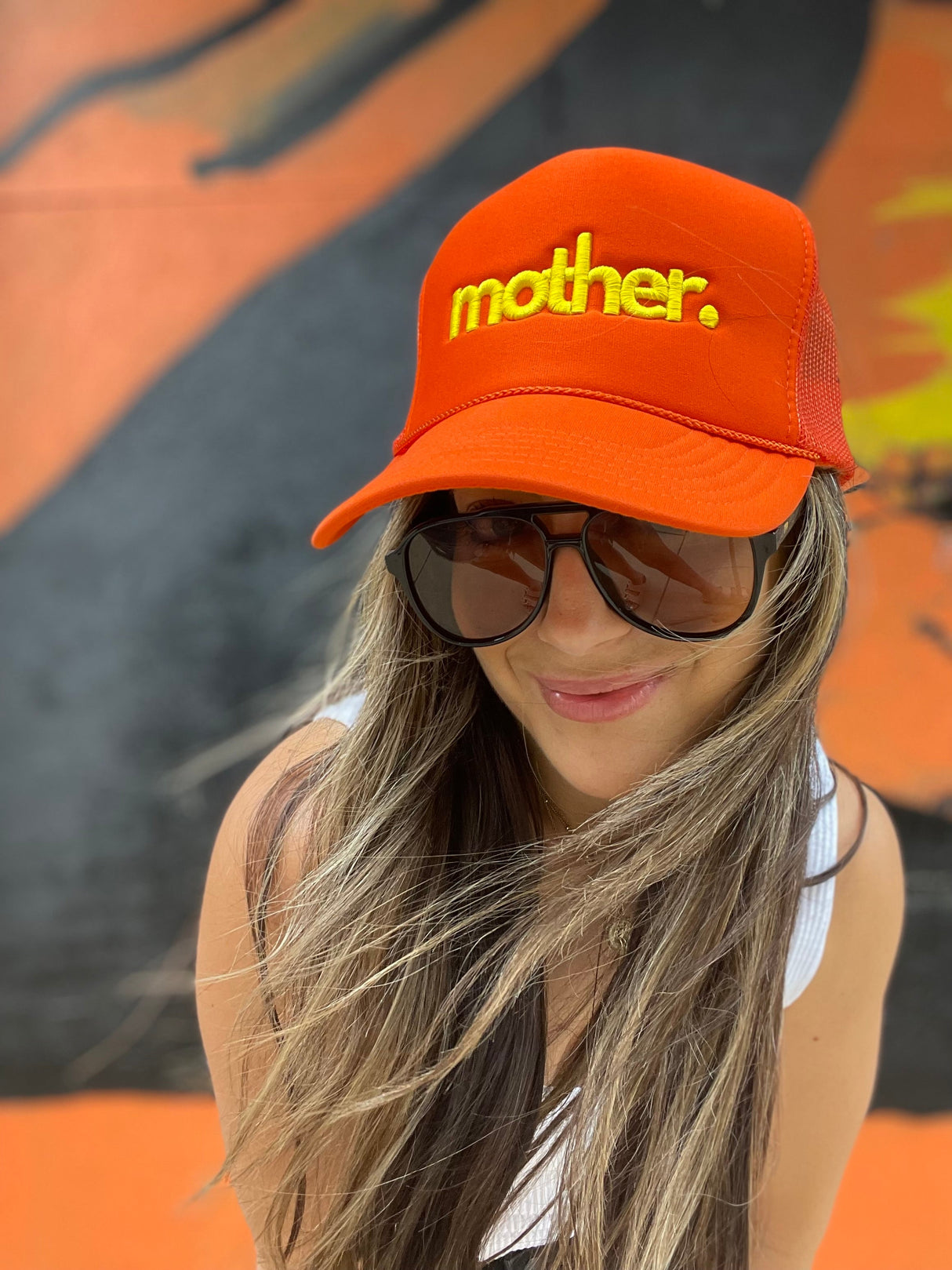 Mother Embroidered Trucker Hat - Orange - HoneyBug