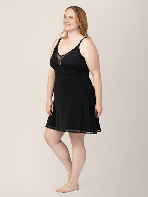 Aurora Mesh Nursing Nightgown | Black - HoneyBug