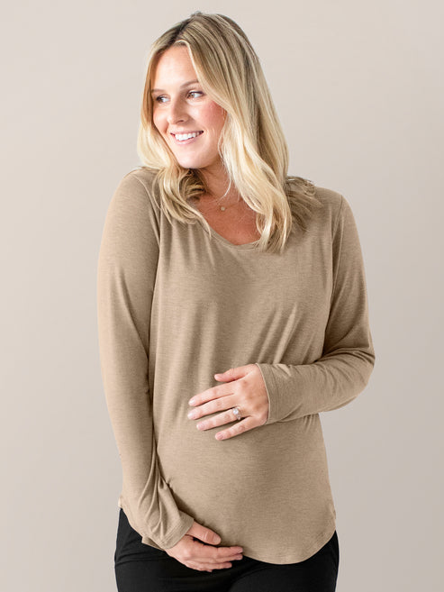 Bamboo Nursing & Maternity Long Sleeve T-shirt | Wheat - HoneyBug