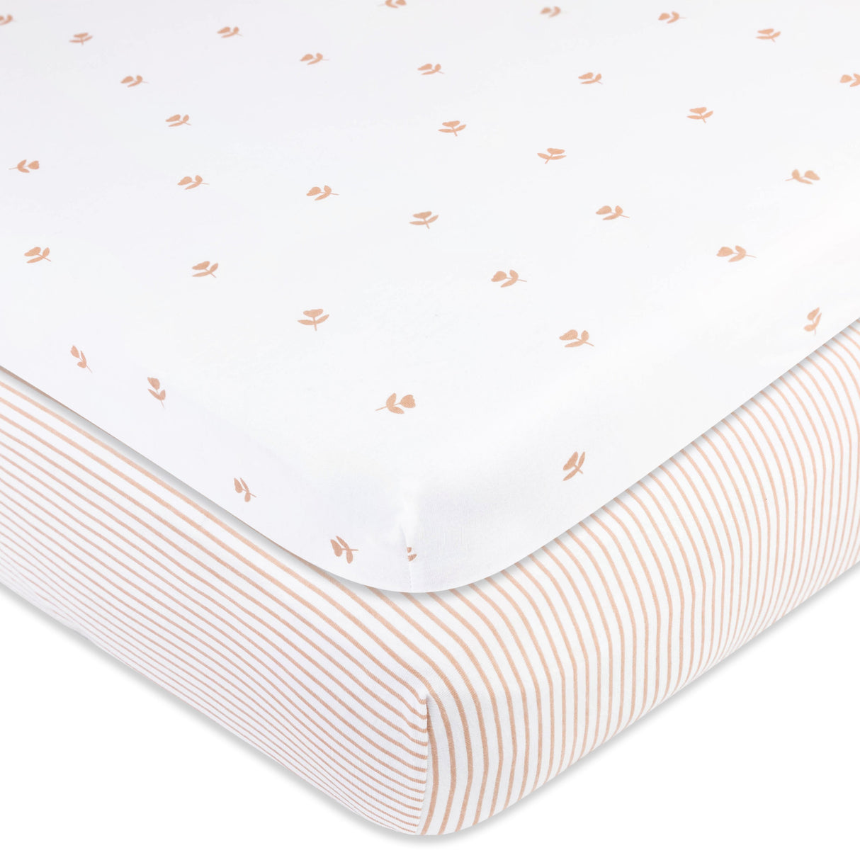Pack N Play I Portable Crib Sheet Set - Mauve Tulip & Stripes - HoneyBug