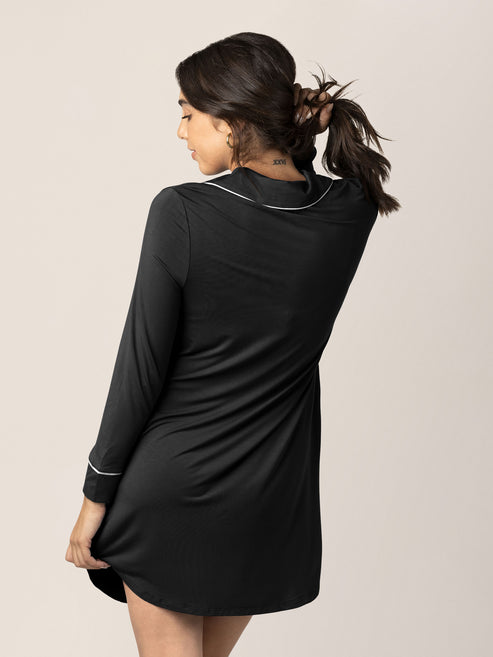 Clea Bamboo Classic Long Sleeve Sleep Shirt | Black - HoneyBug