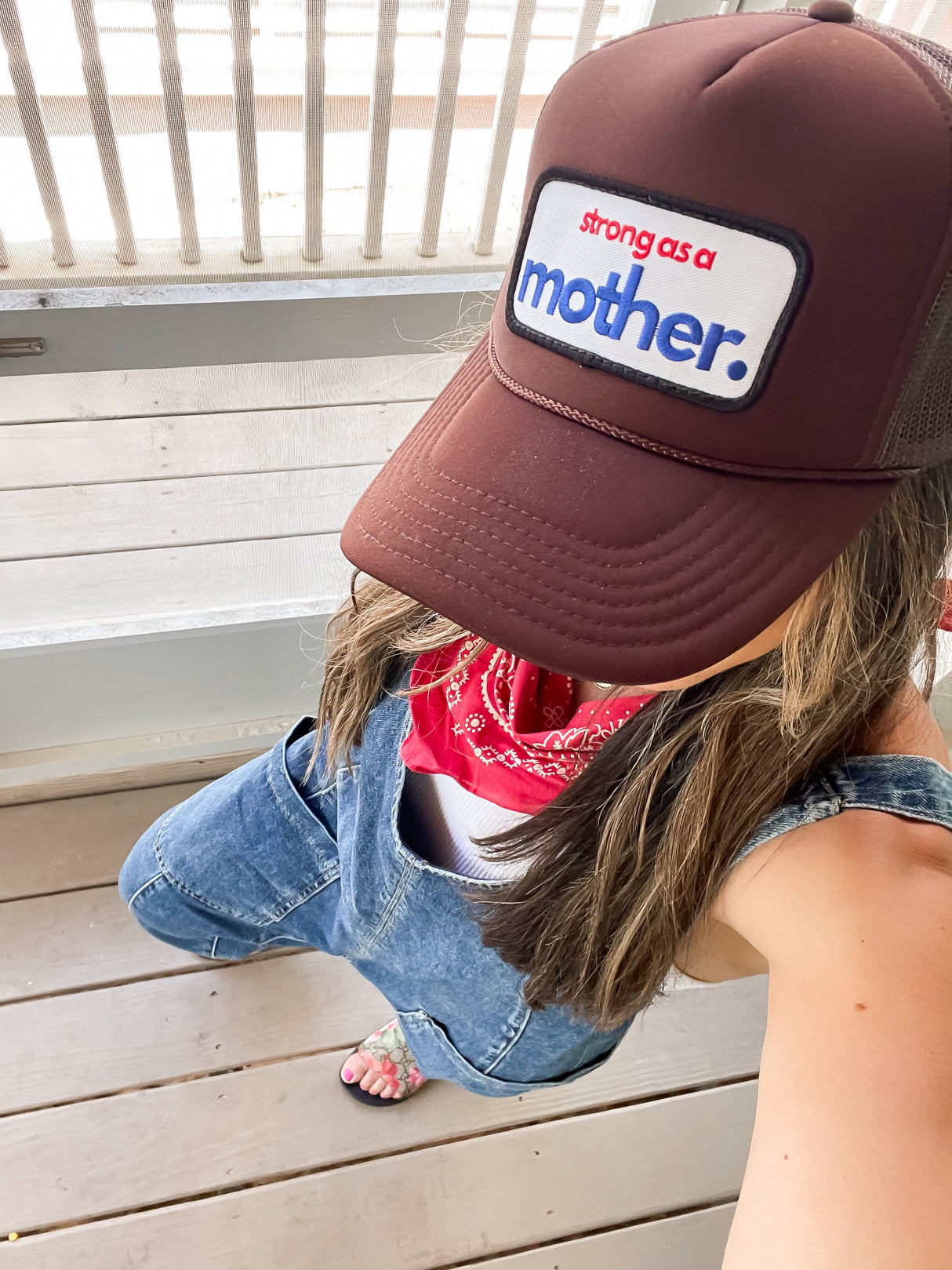 Strong as a mother™ Patch Trucker Hat - Mocha - HoneyBug