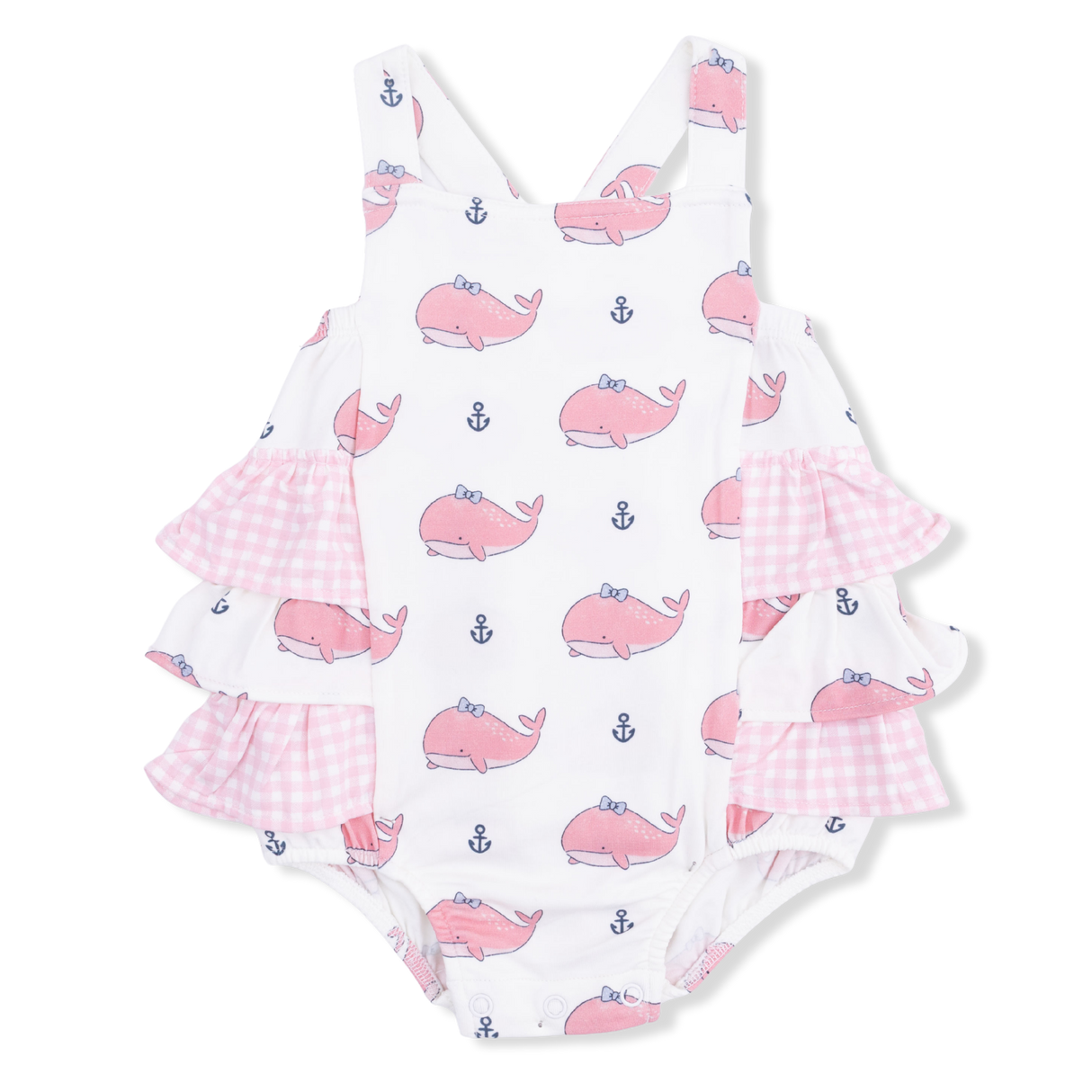 Bubbly Whale with Bow Pink - Ruffle Sunsuit