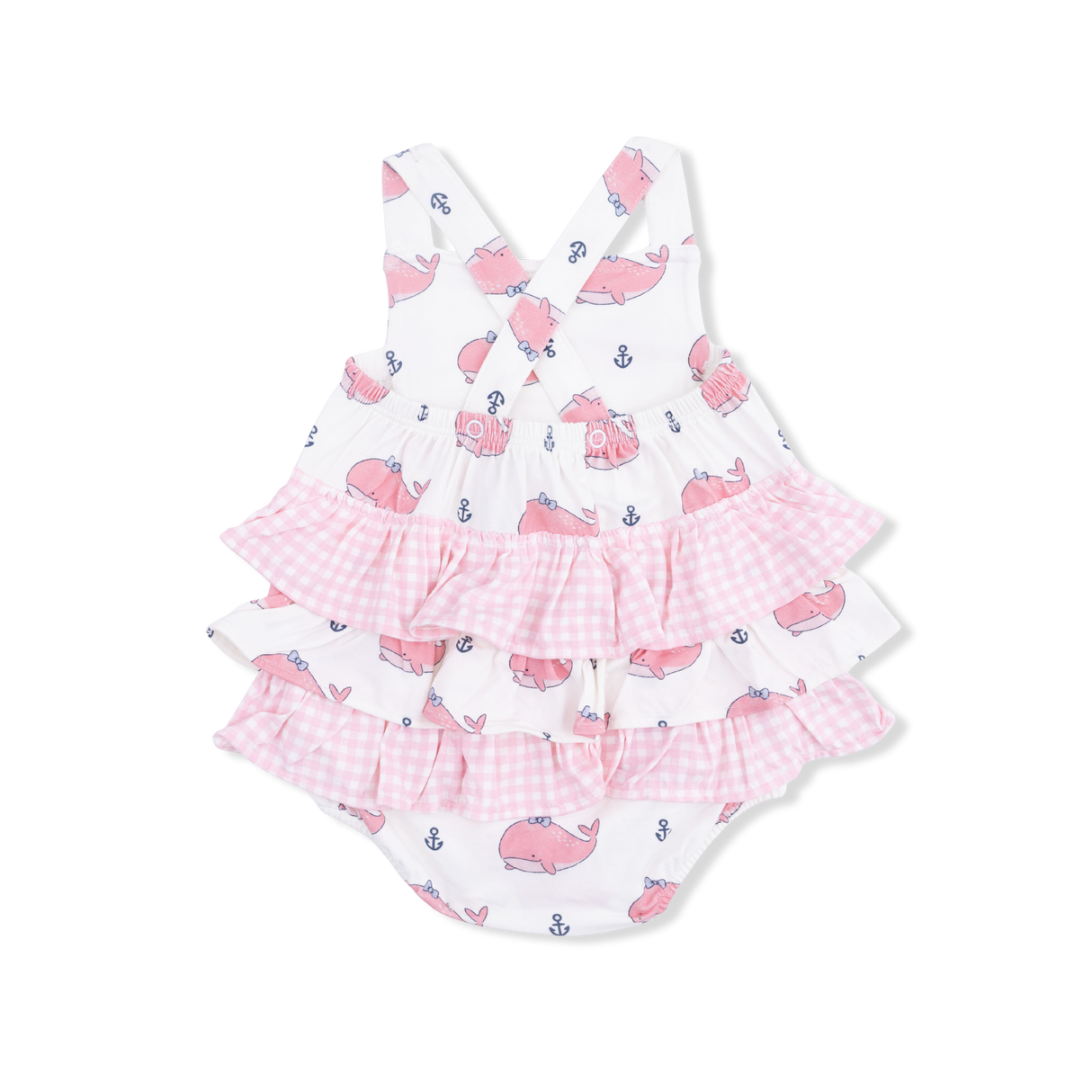 Bubbly Whale with Bow Pink - Ruffle Sunsuit