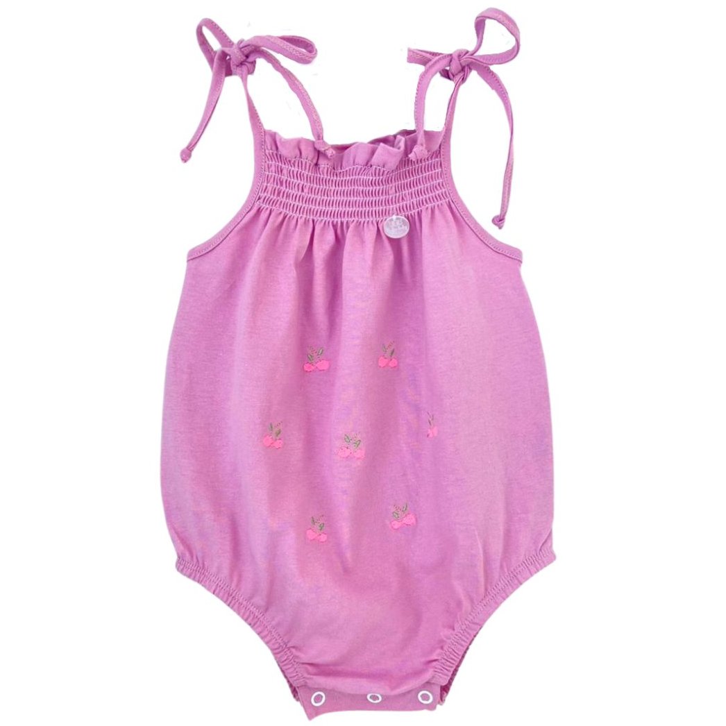 Smocked Bubble with Embroidered Cherries - HoneyBug