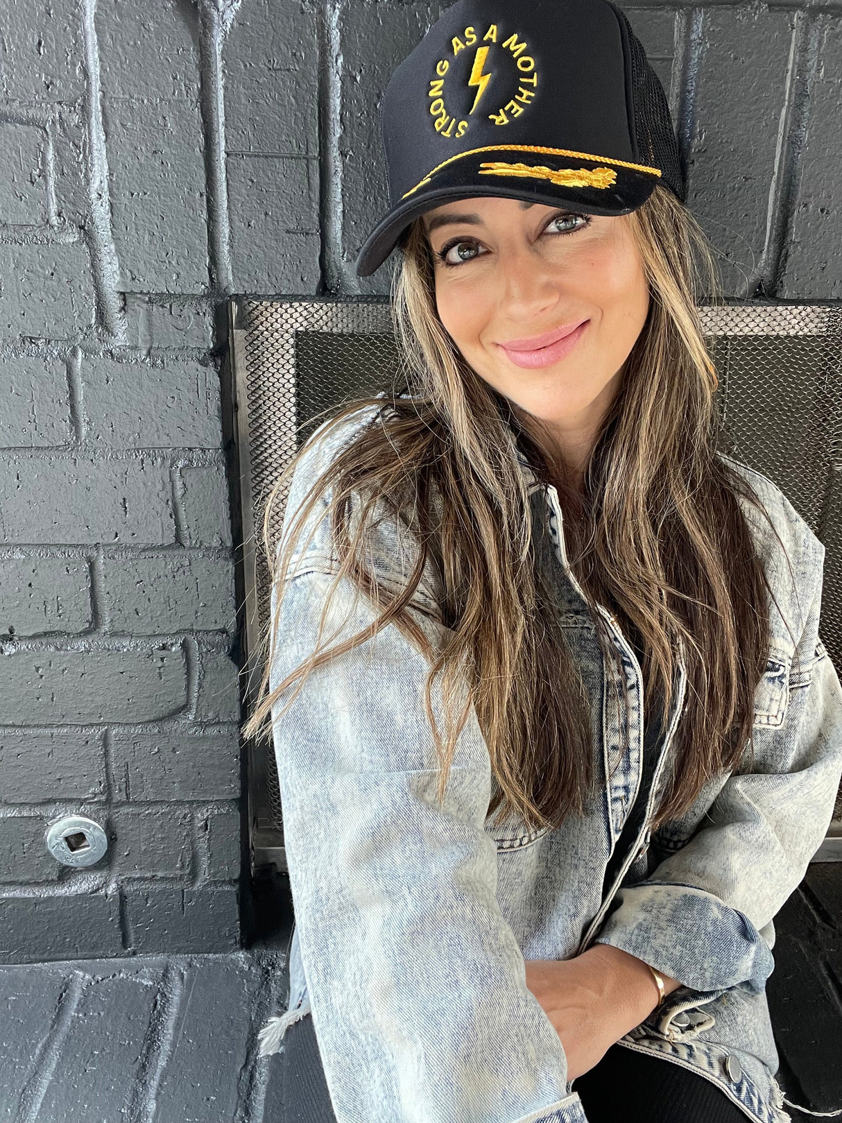 Strong as a mother™ Embroidered Captain Hat - Black and Gold - HoneyBug