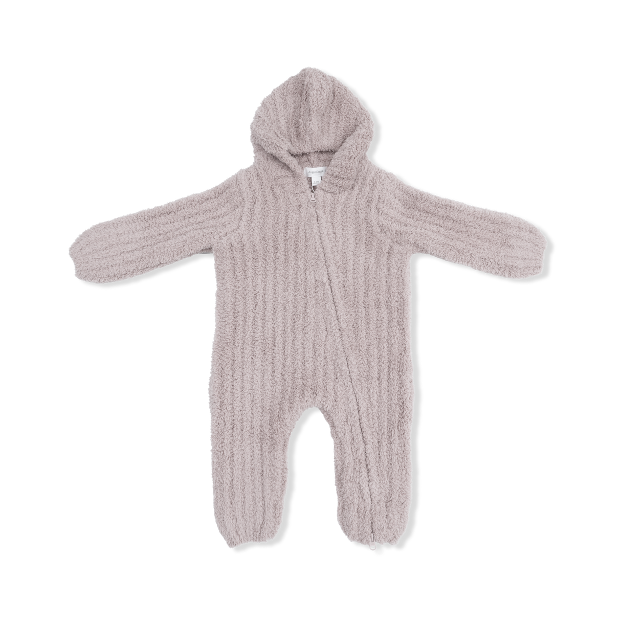 Chenille - Stone Hooded Romper with Striped Texture