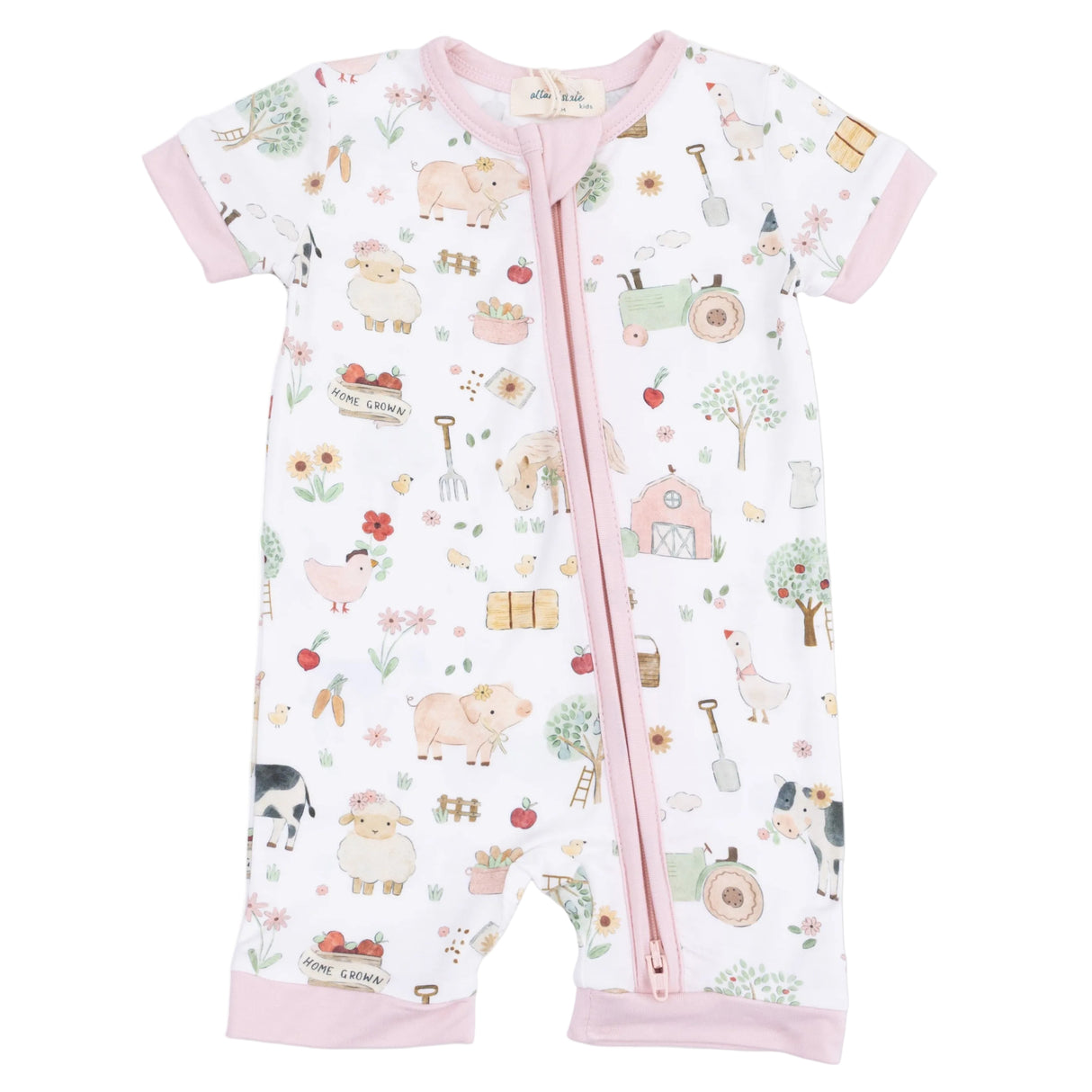 Cute Farm Animals Pink - Shortie 2 Way Zipper Romper