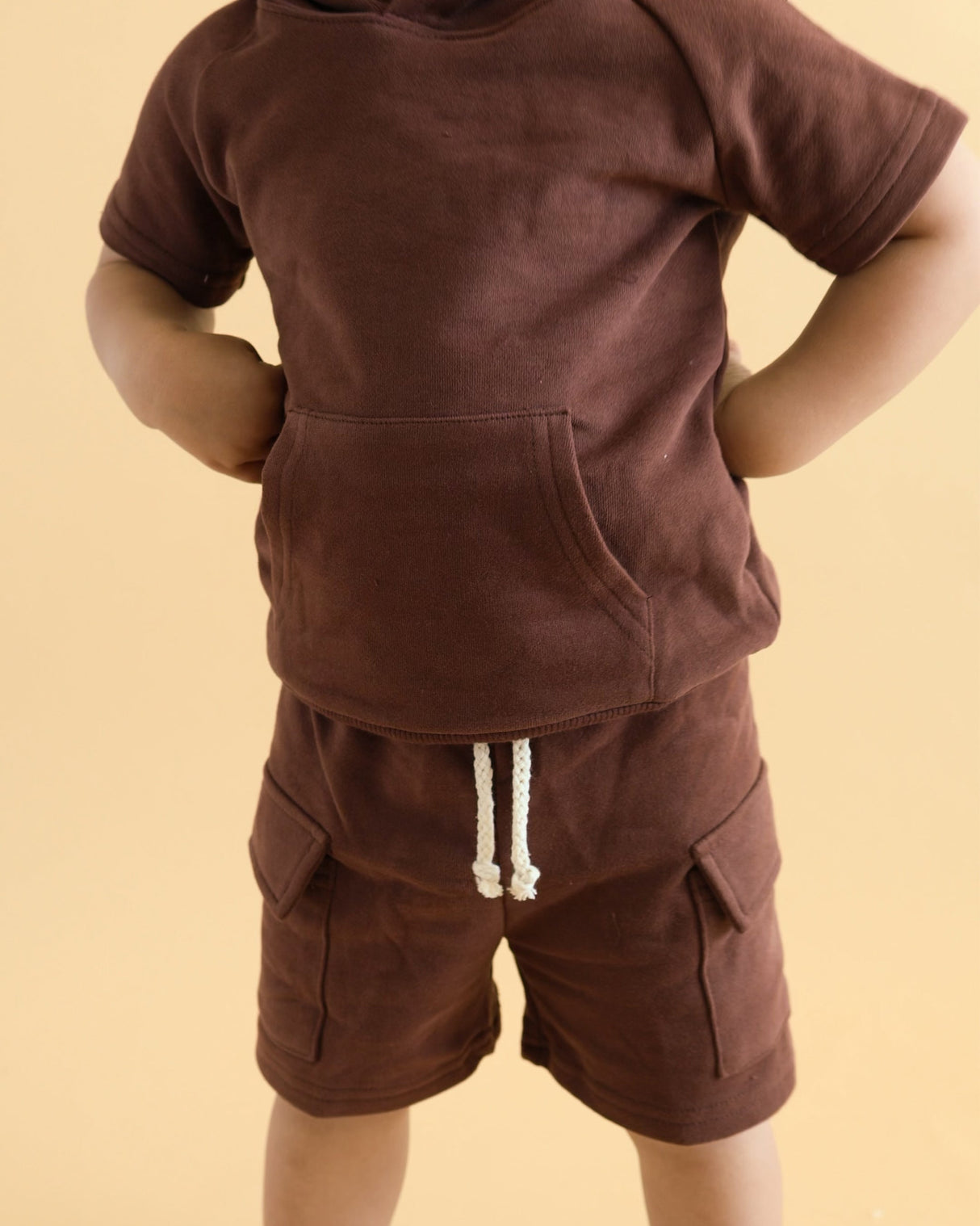 Terry Cargo Shorts Set | Chocolate - HoneyBug
