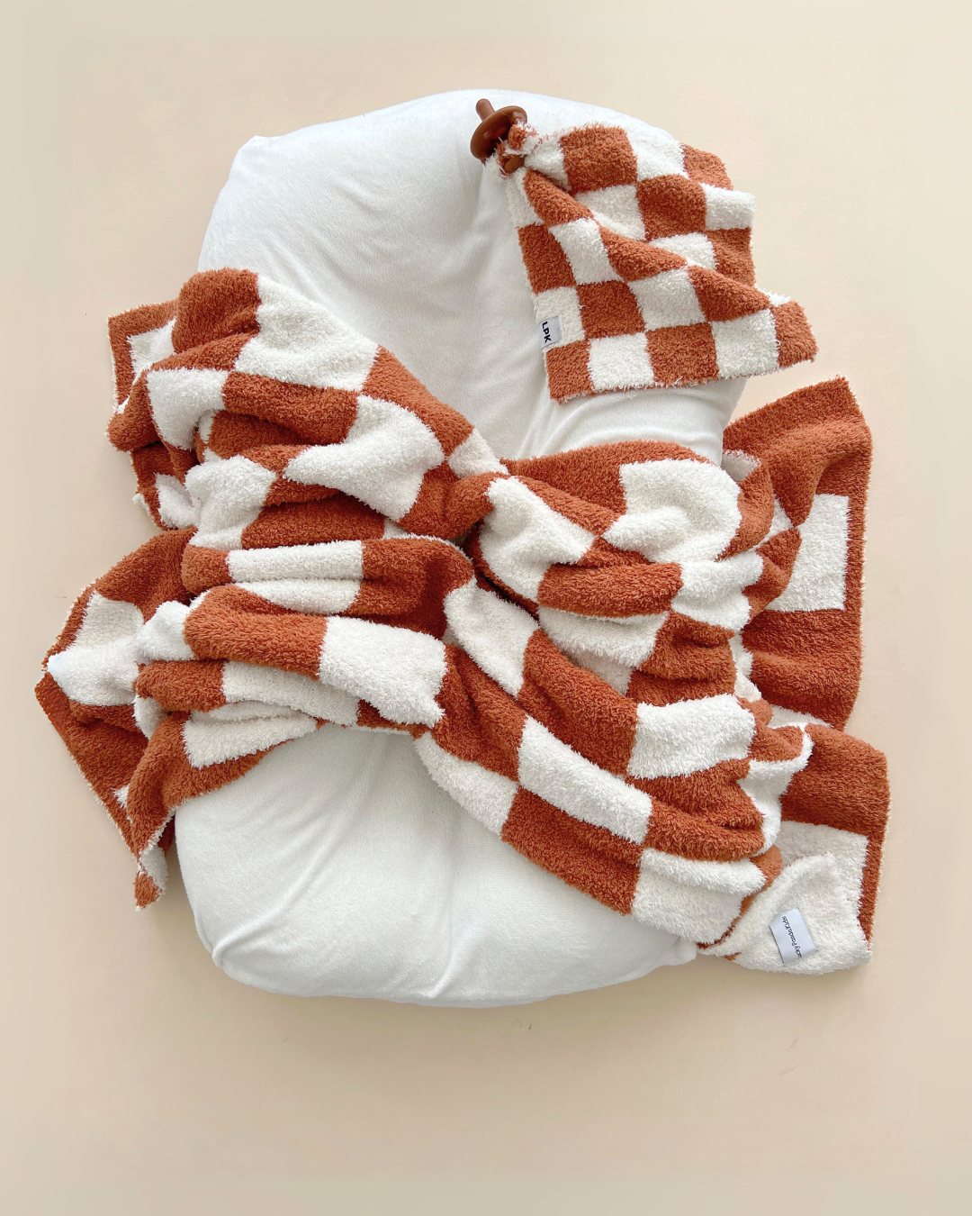 Checkered Plush Lovey | Copper - HoneyBug