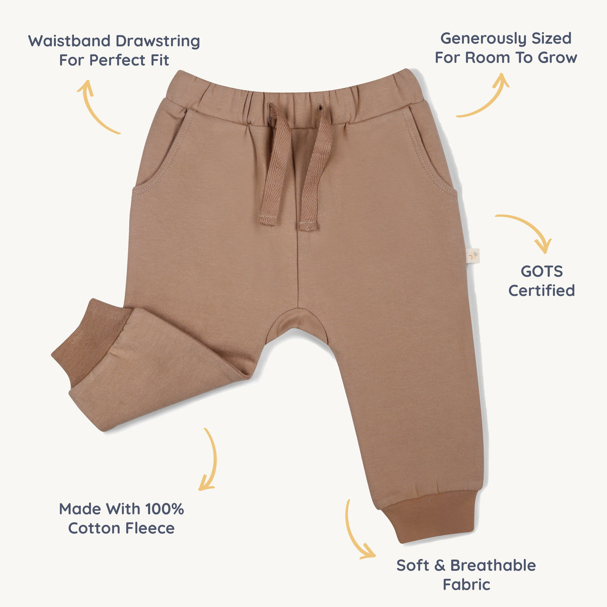 Organic Fleece Jogger Pants - Taupe - HoneyBug