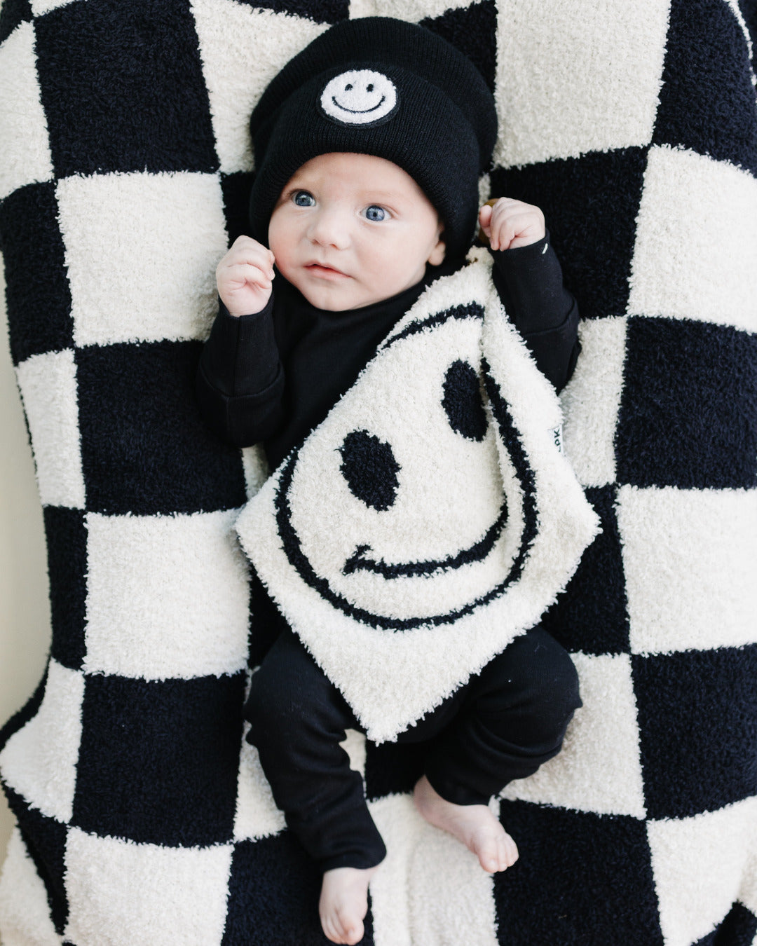 Smiley Plush Lovey | Black - HoneyBug