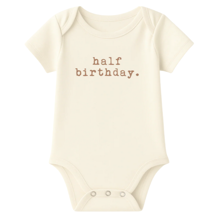 Half Birthday Clay Organic Cotton Baby Bodysuit Short Sleeve - HoneyBug