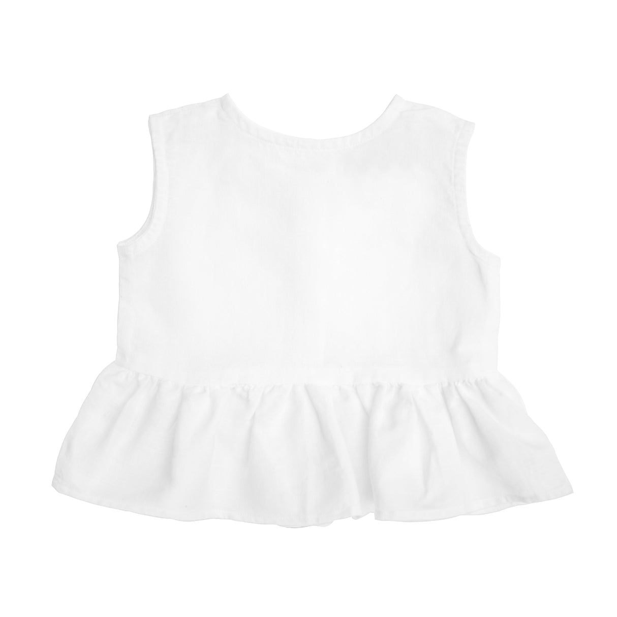 Sleeveless frill blouse | white linen - HoneyBug