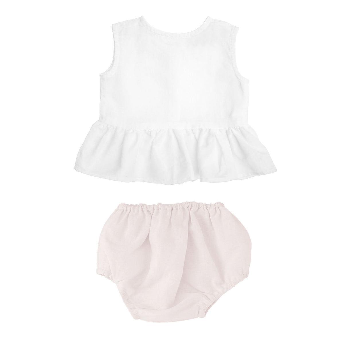 Gift set | sleeveless white frill blouse and blossom pink bloomer - HoneyBug