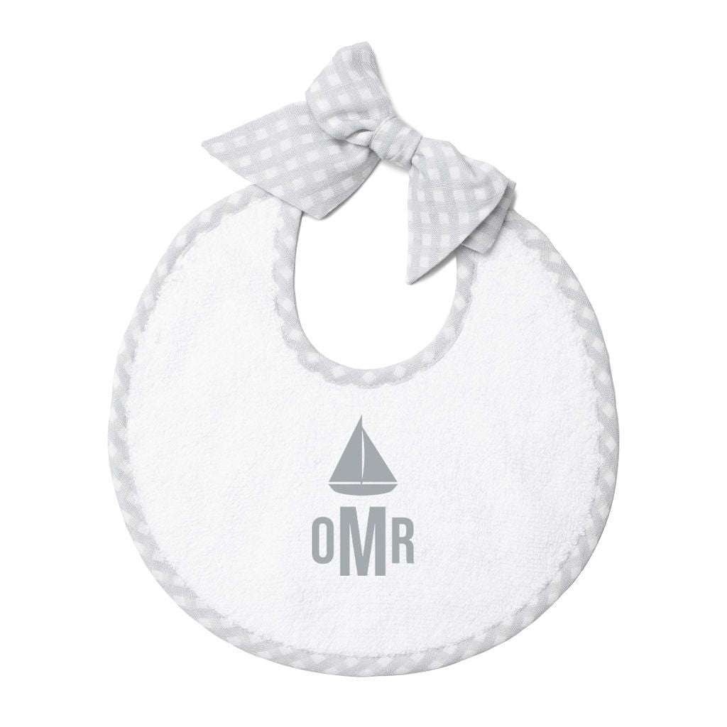 Monogrammed Newborn bib | grey gingham - HoneyBug