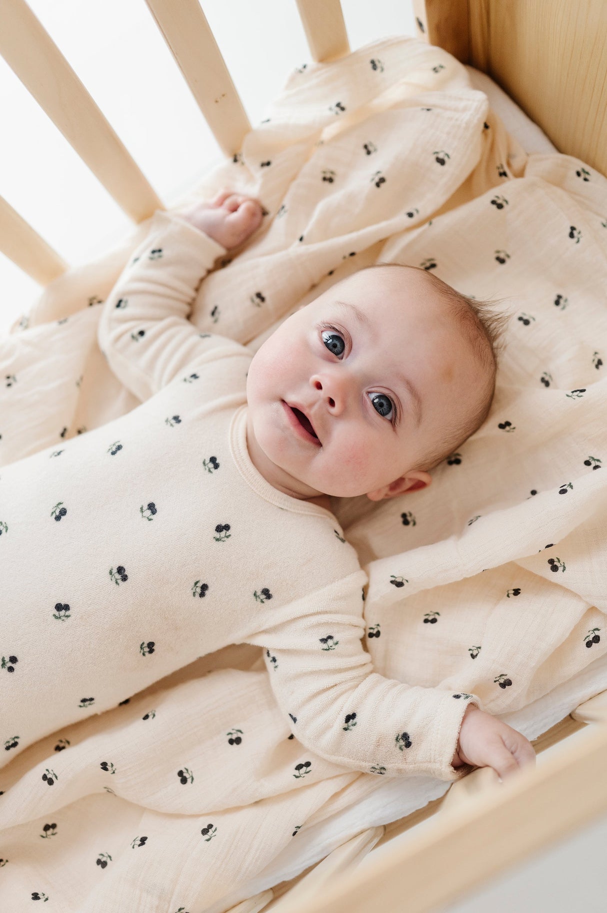 Cotton Muslin Swaddle Blanket - Blue Cherry - HoneyBug