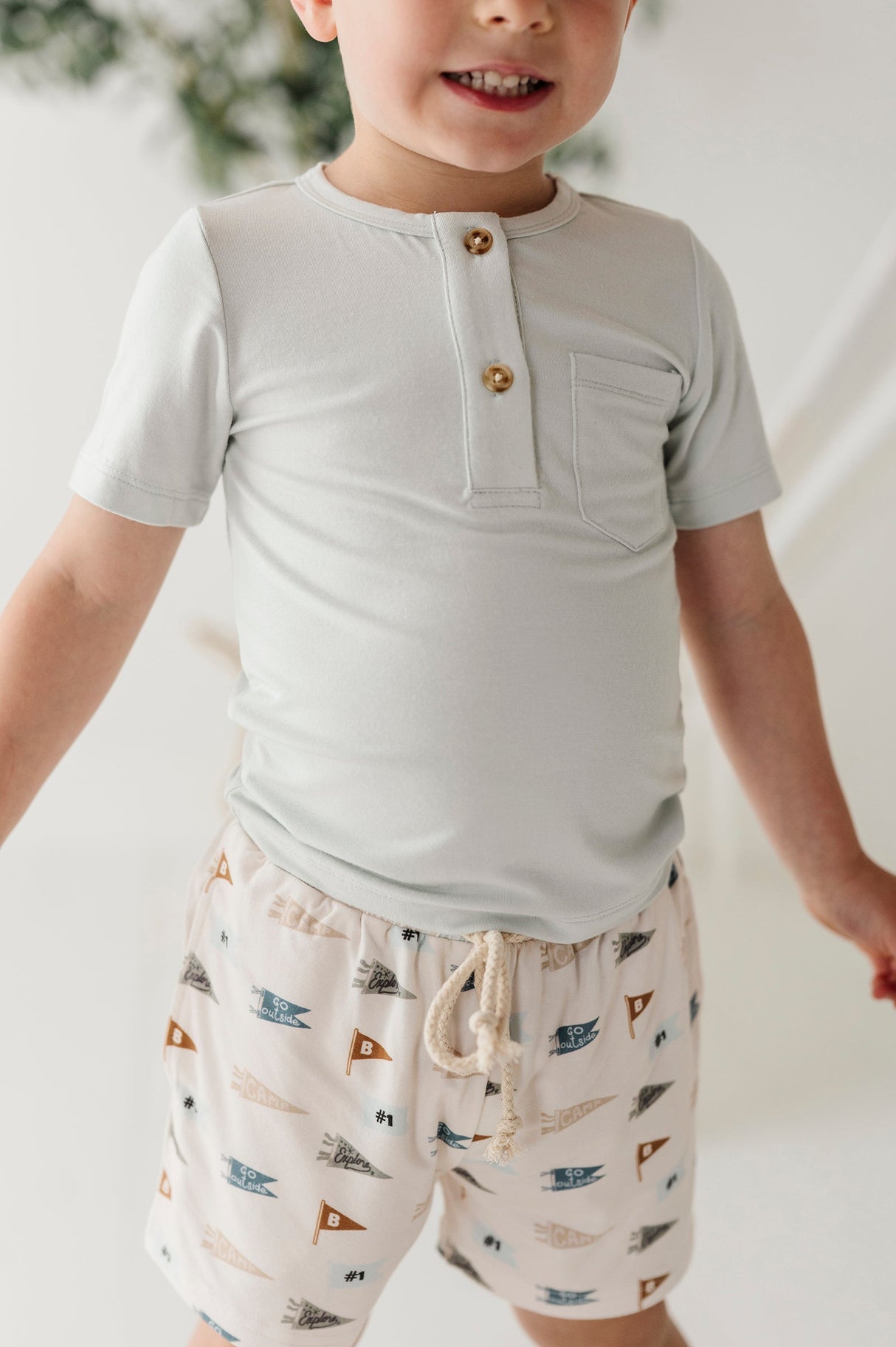 Boy's Short Sleeve Henley Shirt - HoneyBug