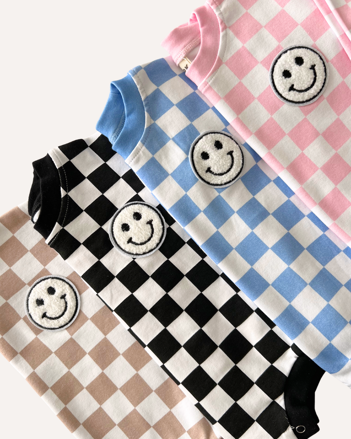Bubble Romper | Checkered Smiley Blue - HoneyBug