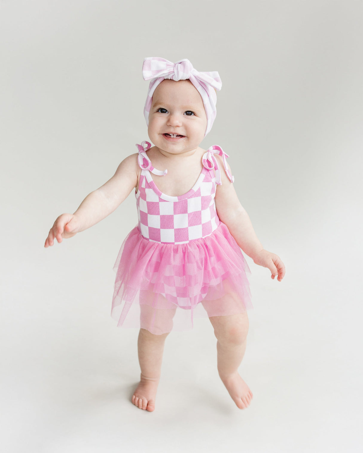 Tutu Romper | Checkered Bubble Gum - HoneyBug
