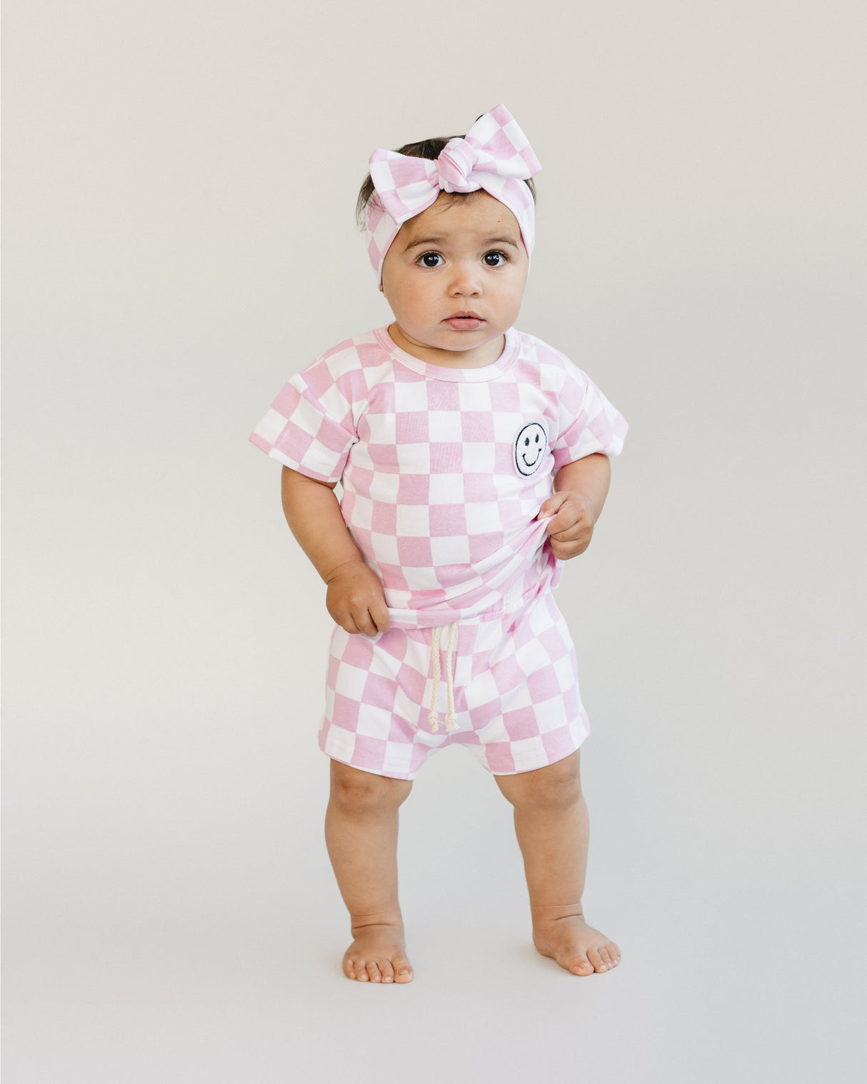 Checkered Shorts Set | Pink - HoneyBug