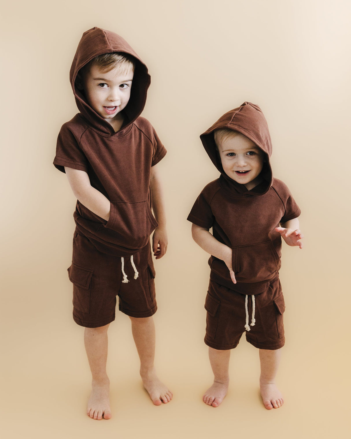 Terry Cargo Shorts Set | Chocolate - HoneyBug