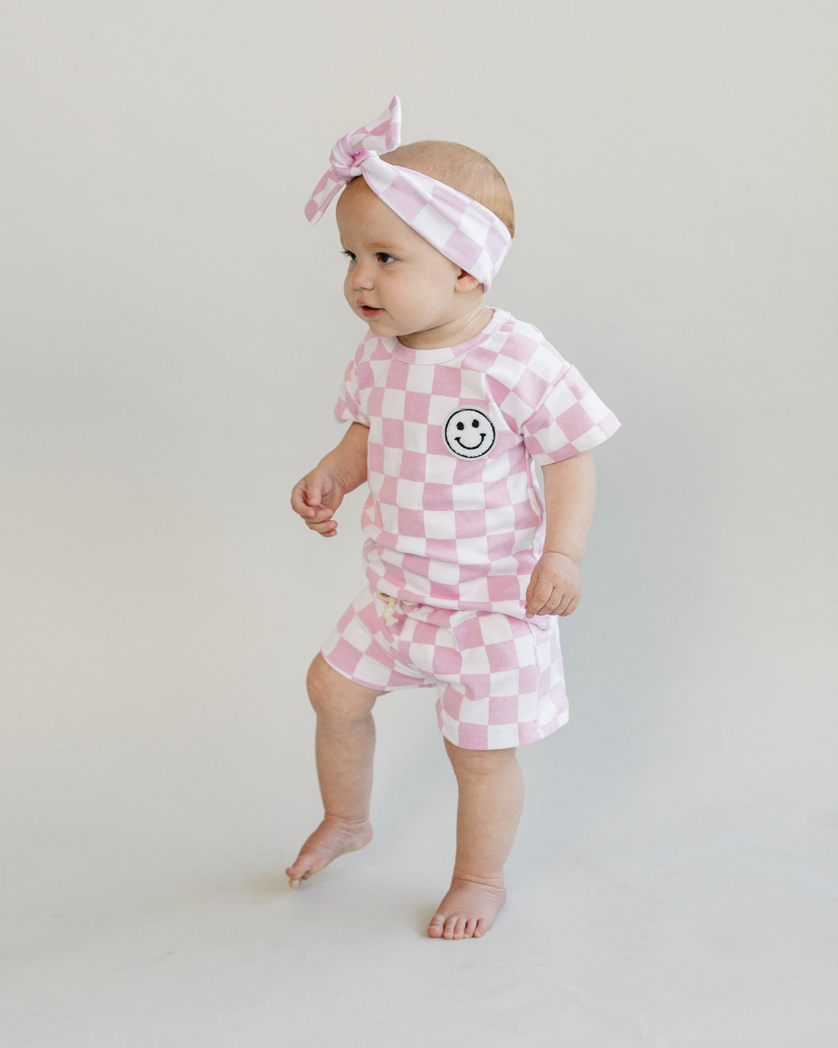 Checkered Shorts Set | Pink - HoneyBug