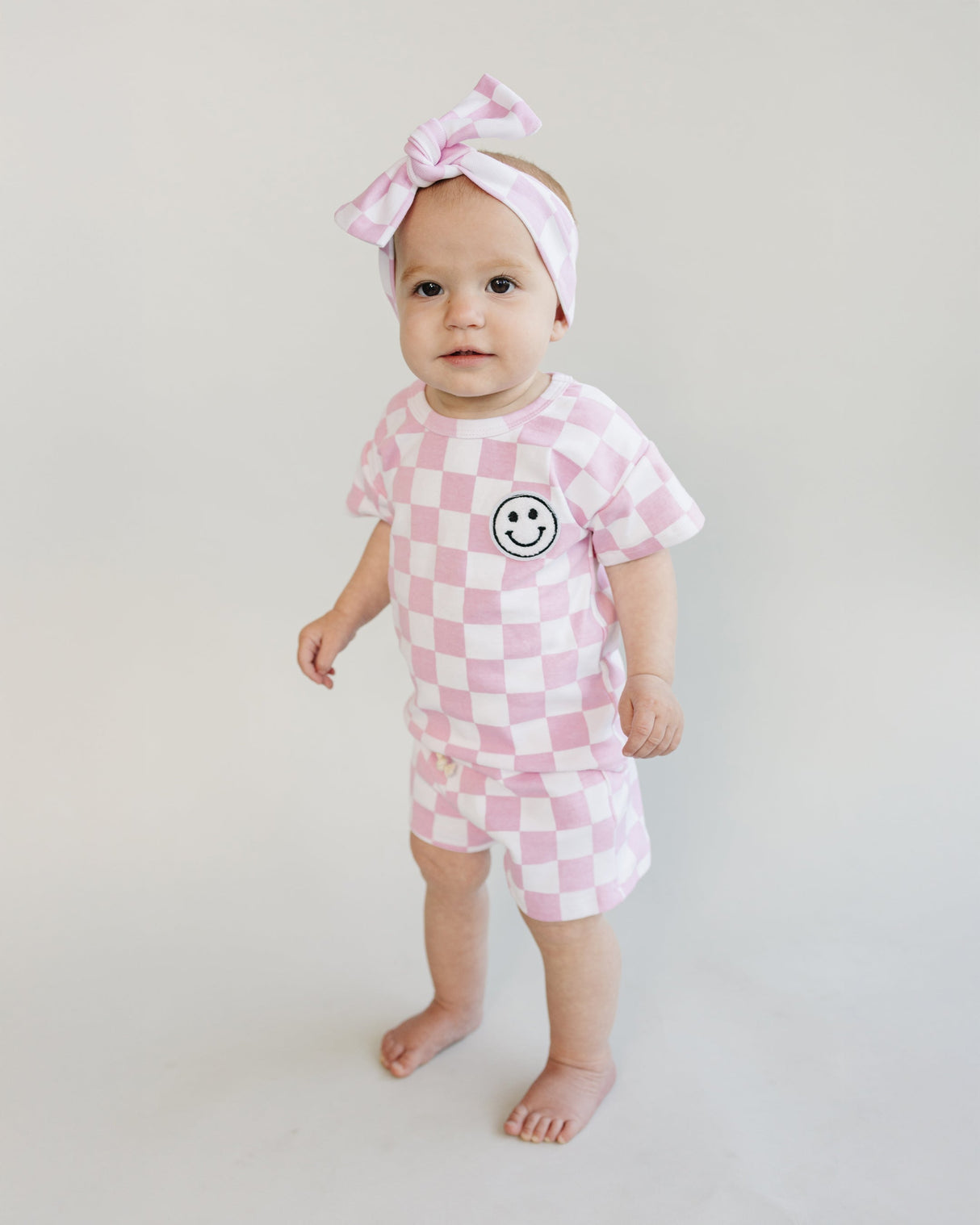 Checkered Shorts Set | Pink - HoneyBug