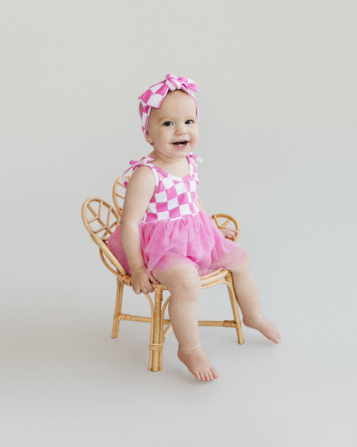 Tutu Romper | Checkered Bubble Gum - HoneyBug