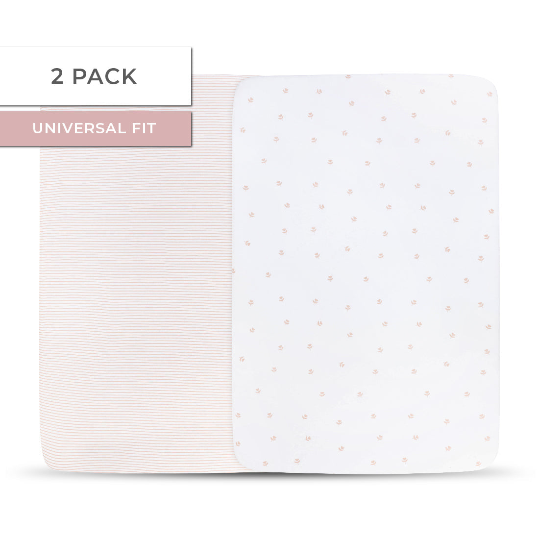 Pack N Play I Portable Crib Sheet Set - Mauve Tulip & Stripes - HoneyBug