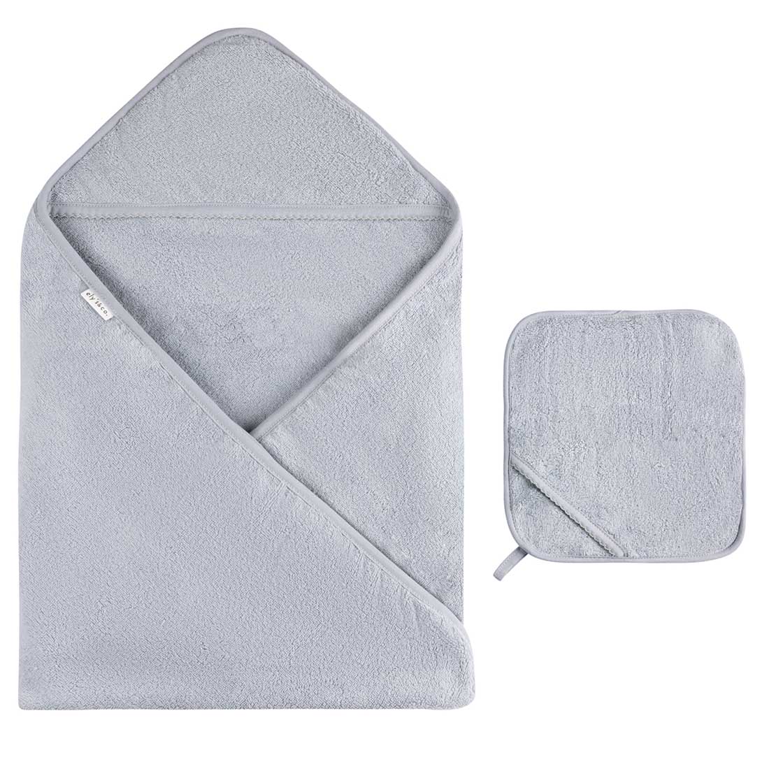 Hooded Towel & Washcloth - Misty Blue - HoneyBug