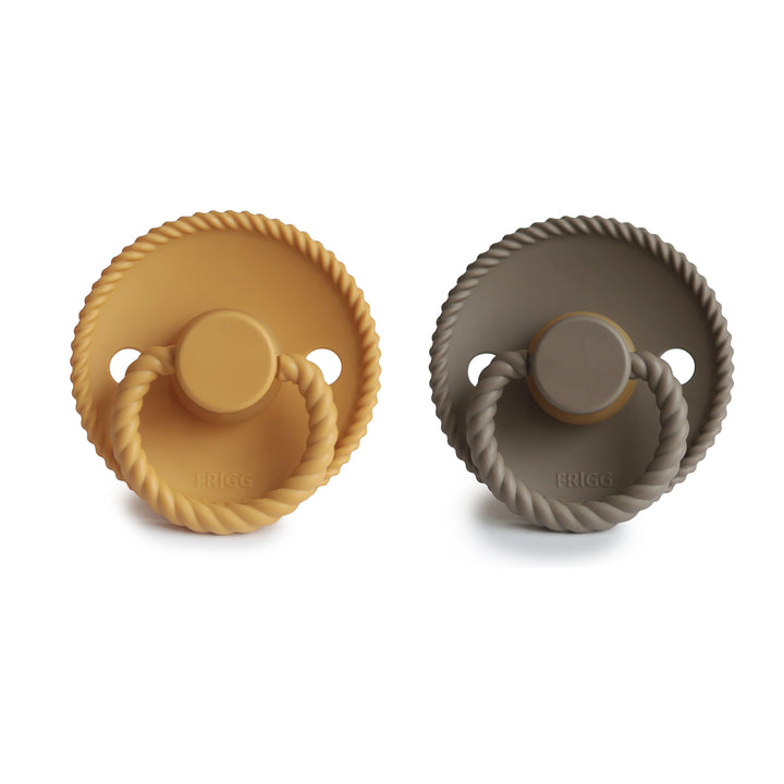 FRIGG Rope Natural Rubber Pacifier 2-Pack - Honey Gold/Portobello - HoneyBug