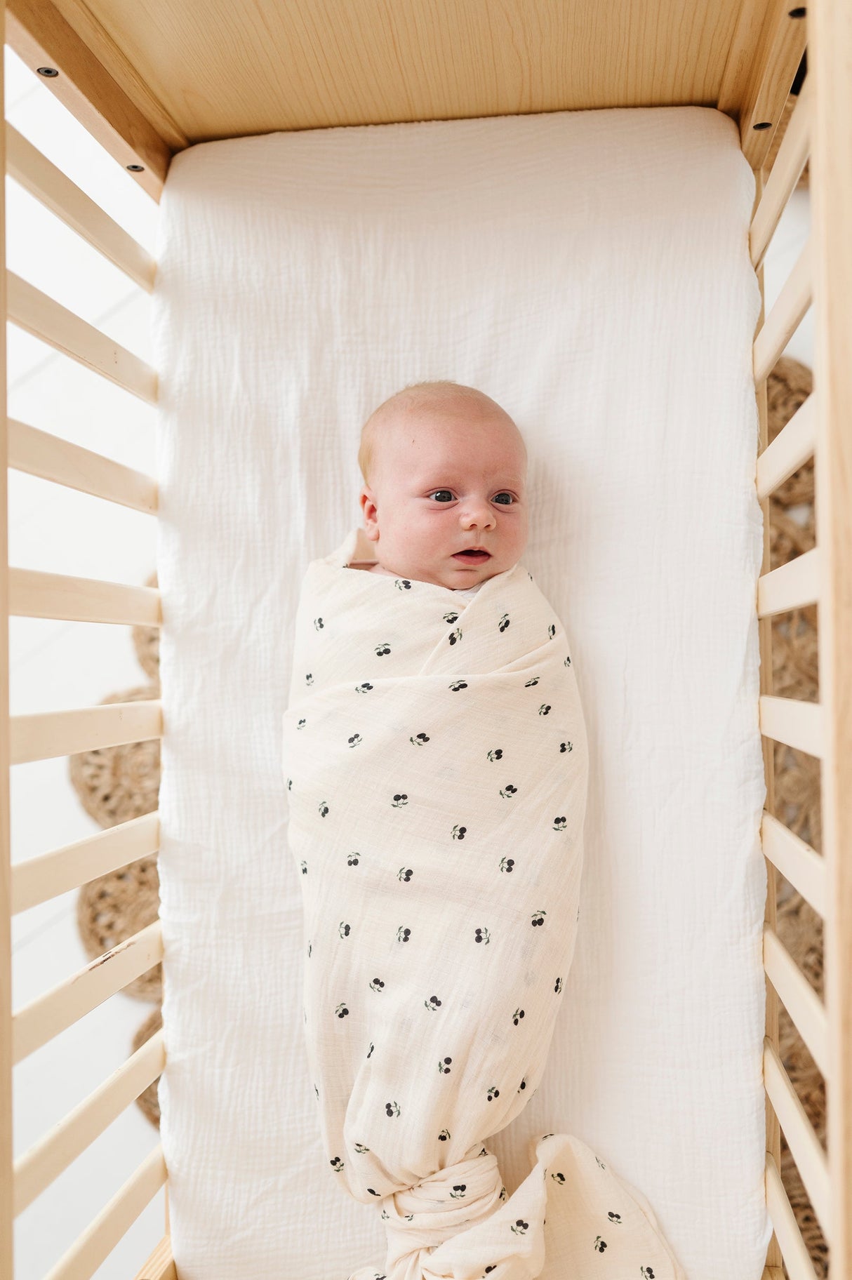 Cotton Muslin Swaddle Blanket - Blue Cherry - HoneyBug