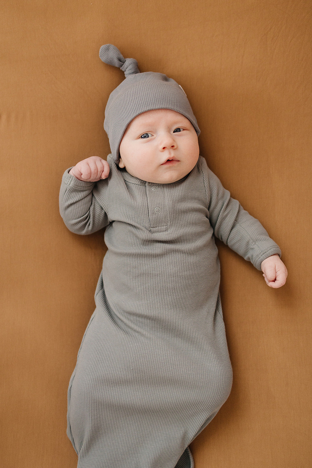 Grey Organic Ribbed Newborn Knot Hat - HoneyBug