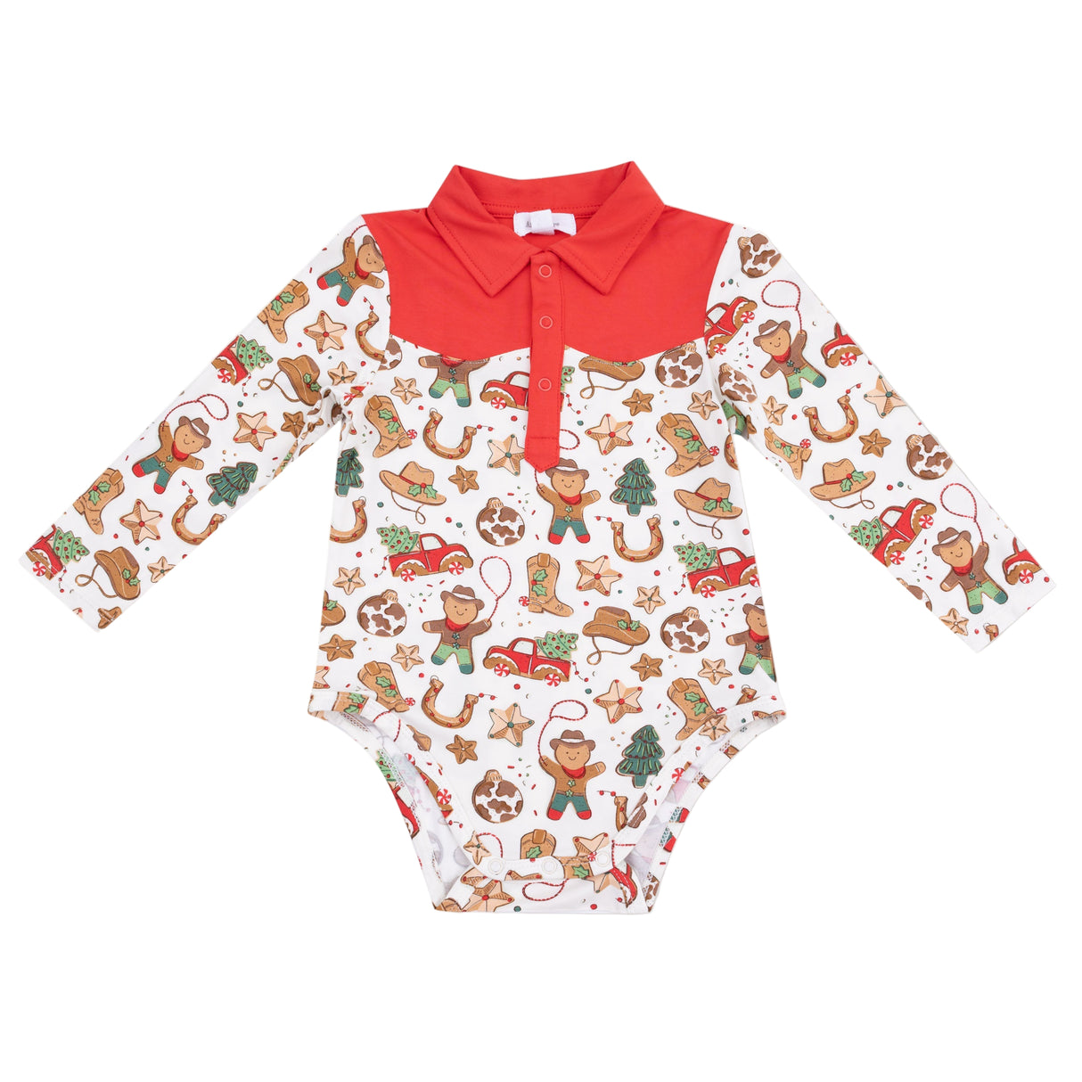 Long Sleeve Cowboy Bodysuit - Cowboy Christmas - HoneyBug