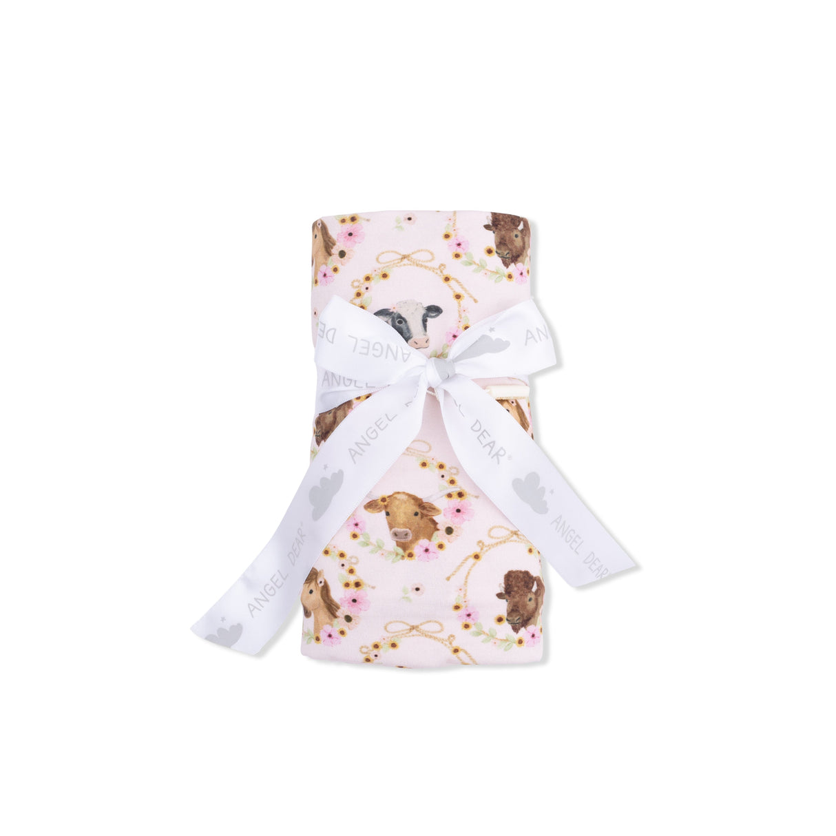 Farm Animals Floral Cameos Pink - Swaddle Blanket