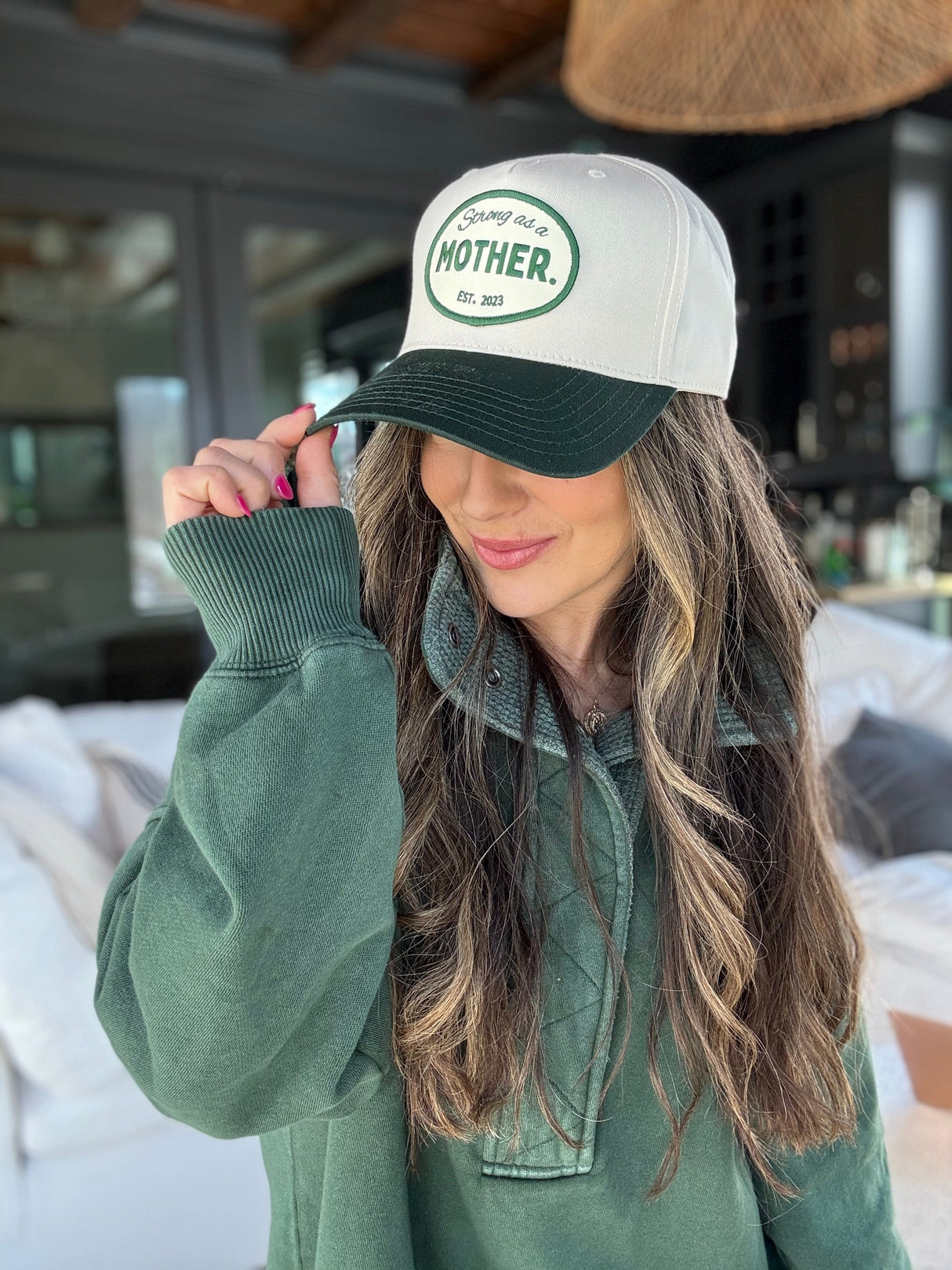 VINTAGE Mother Canvas Patch Hat - Green/Cream - HoneyBug