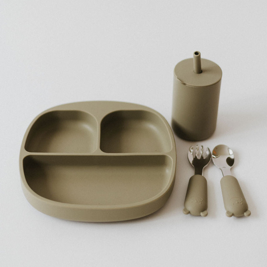 Silicone and stainless steel spoon and fork set