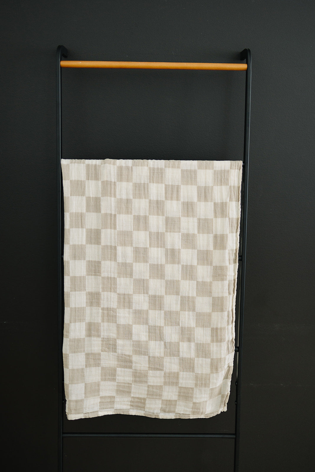 Taupe Checkered Muslin Swaddle Blanket - HoneyBug