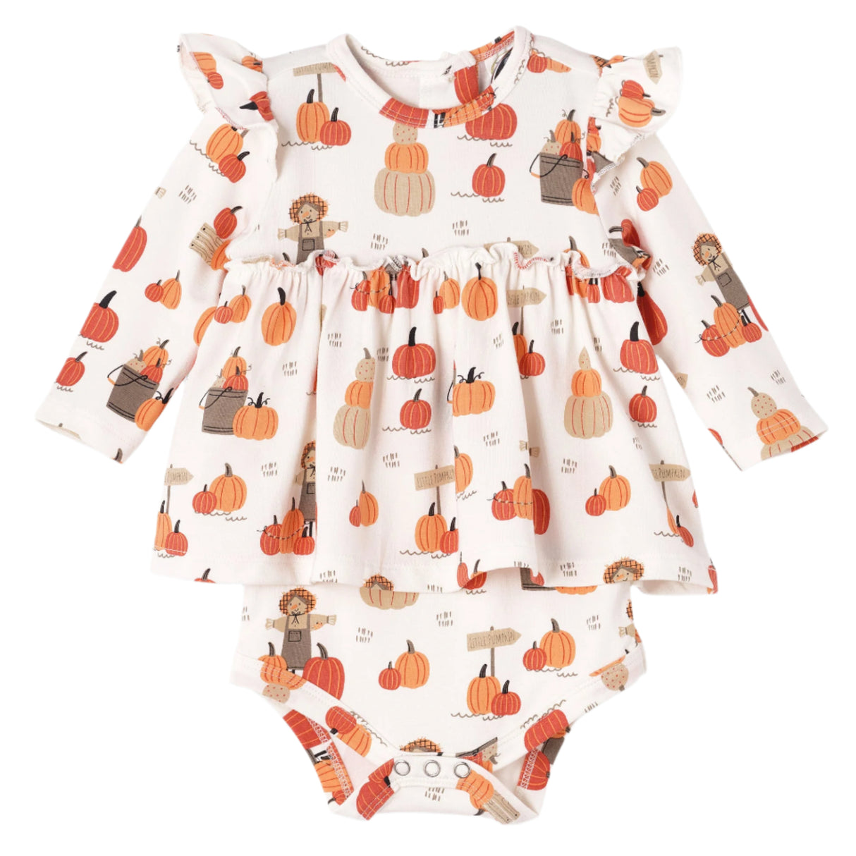 Pumpkin Patch Skirted Bodysuit – Bamboo Fall Baby Outfit - HoneyBug