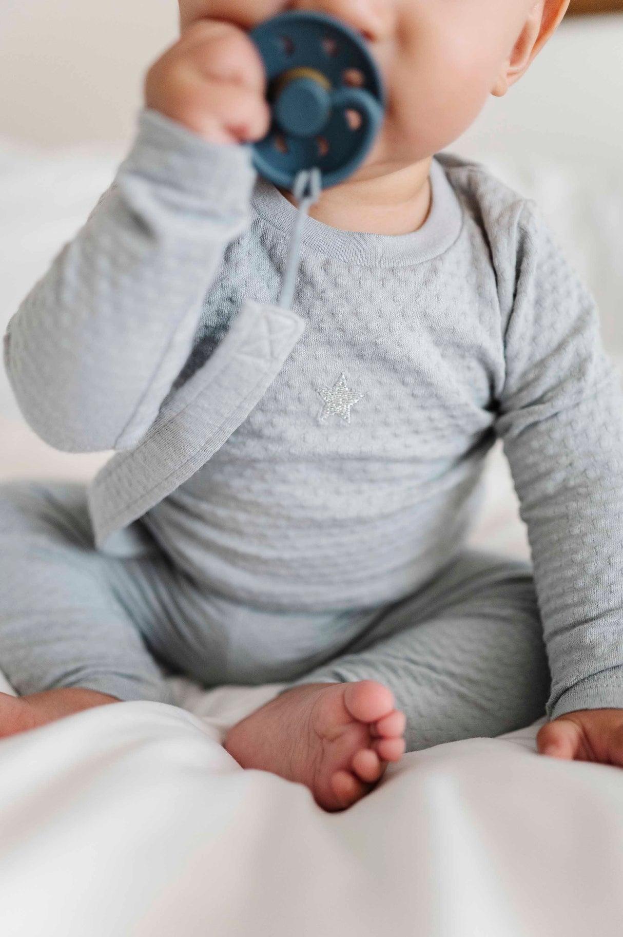 Cotton Paci Clip - Embroidered Heart and Star Collection - HoneyBug