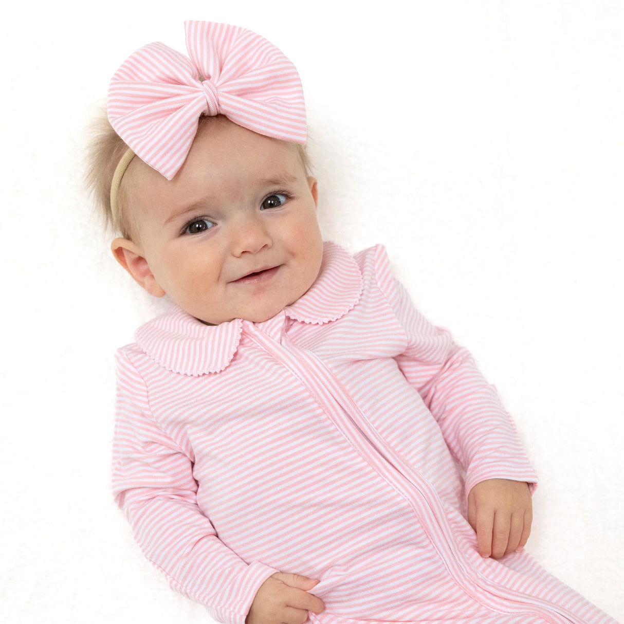 Big Bow on Soft Headband - Baby Golf Carts - Pink Stripe - HoneyBug