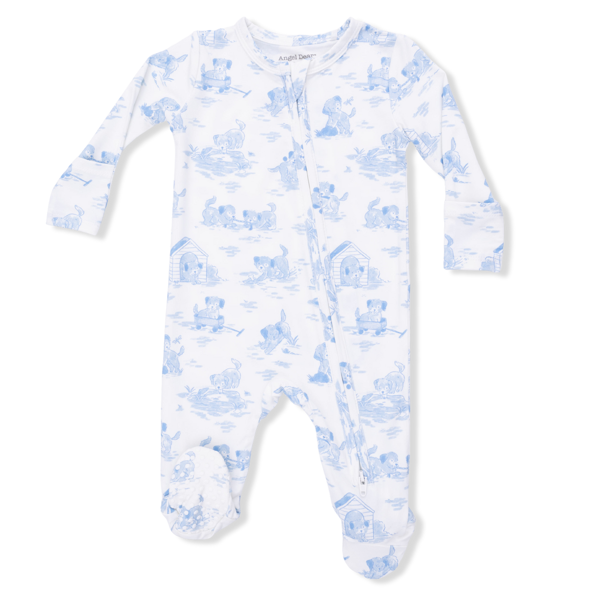 Puppy Toile Blue - 2 Way Zipper Footie