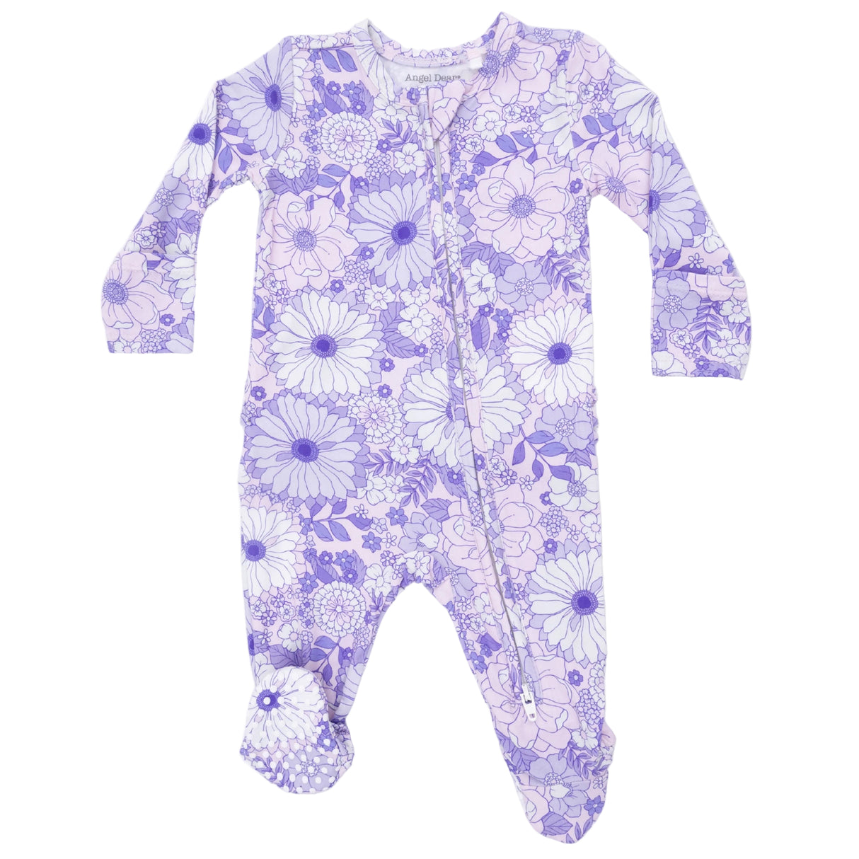 Lacy Lavender Floral - 2 Way Ruffle Back Zipper Footie